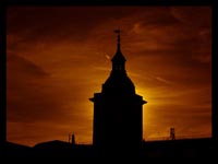silhoute of clock tower
