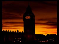 clock tower at sunset
